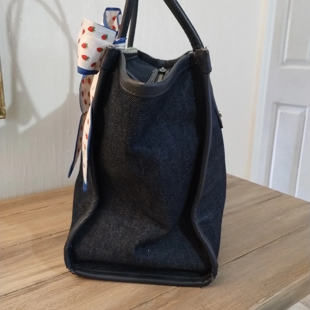 Kate Spade Ella Large Monogram Midnight Blue Denim Tote Bag - Picture 6 of 16